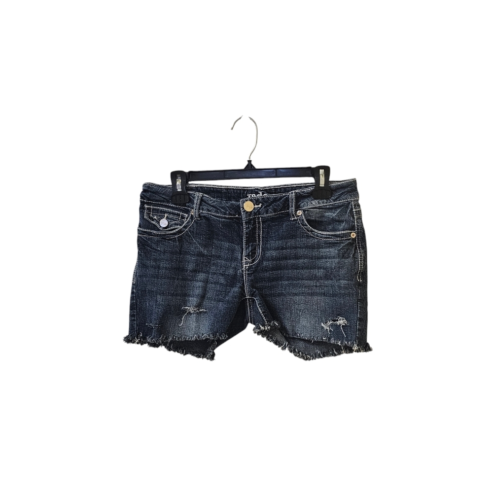 Jade Cut Off y2k Distressed Jean Shorts Size 7/8 Low Rise Dark Wash